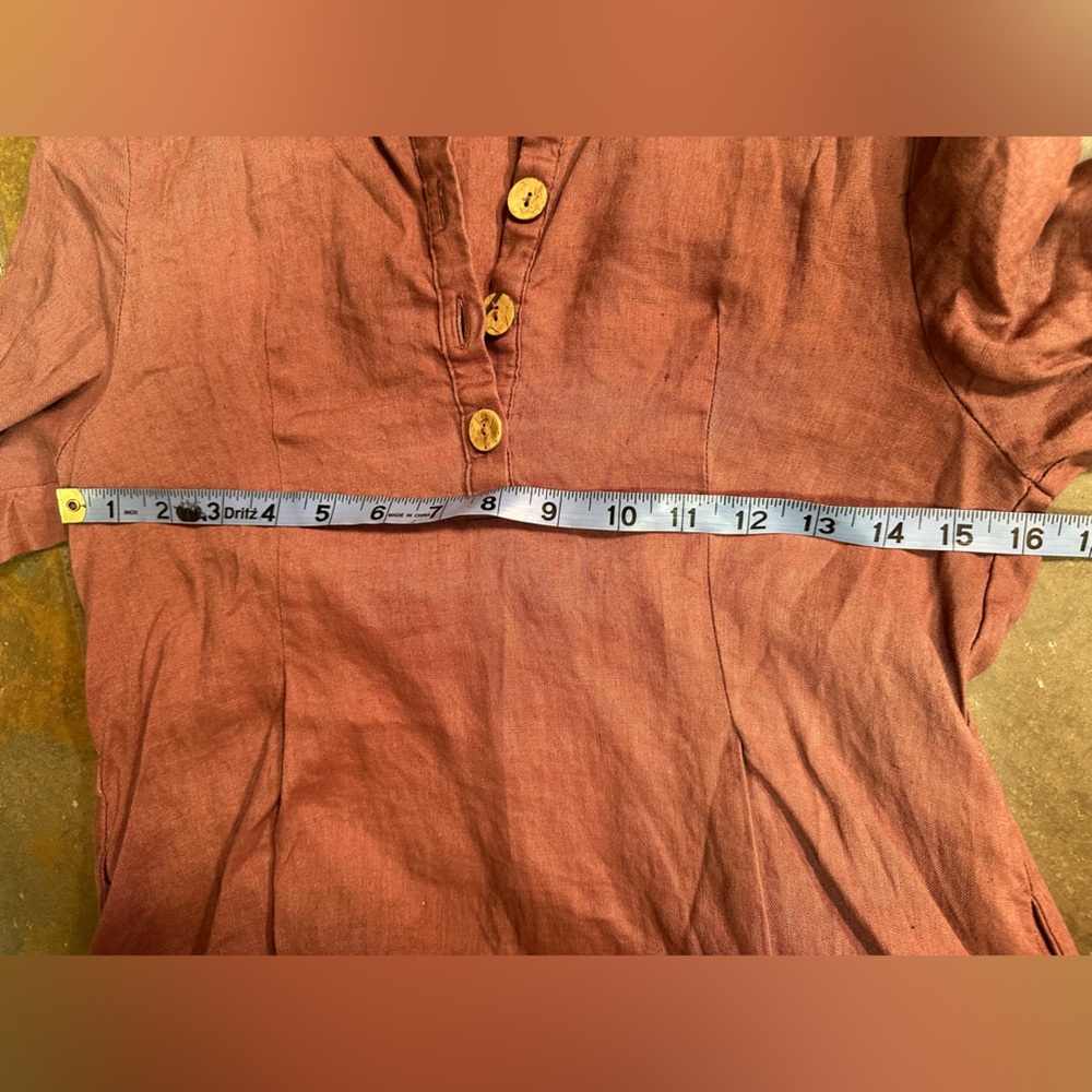 SOLD Roolee Pink 100% Linen Button 3/4 Sleeve Modest Dress Size Small - Picture 8 of 8